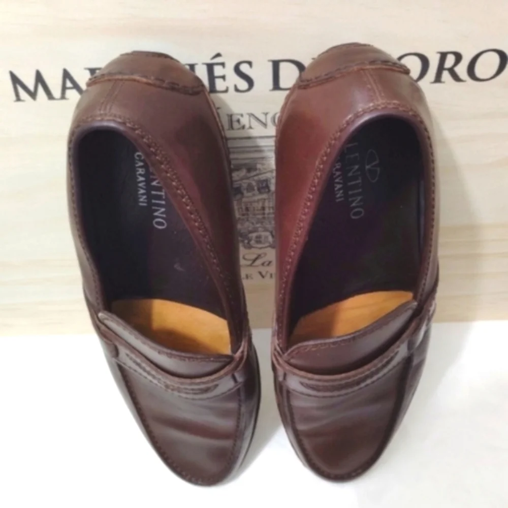 Valentino Garavani Shoes Italian Leather Loafers Brown Dust Bag Mens US 8